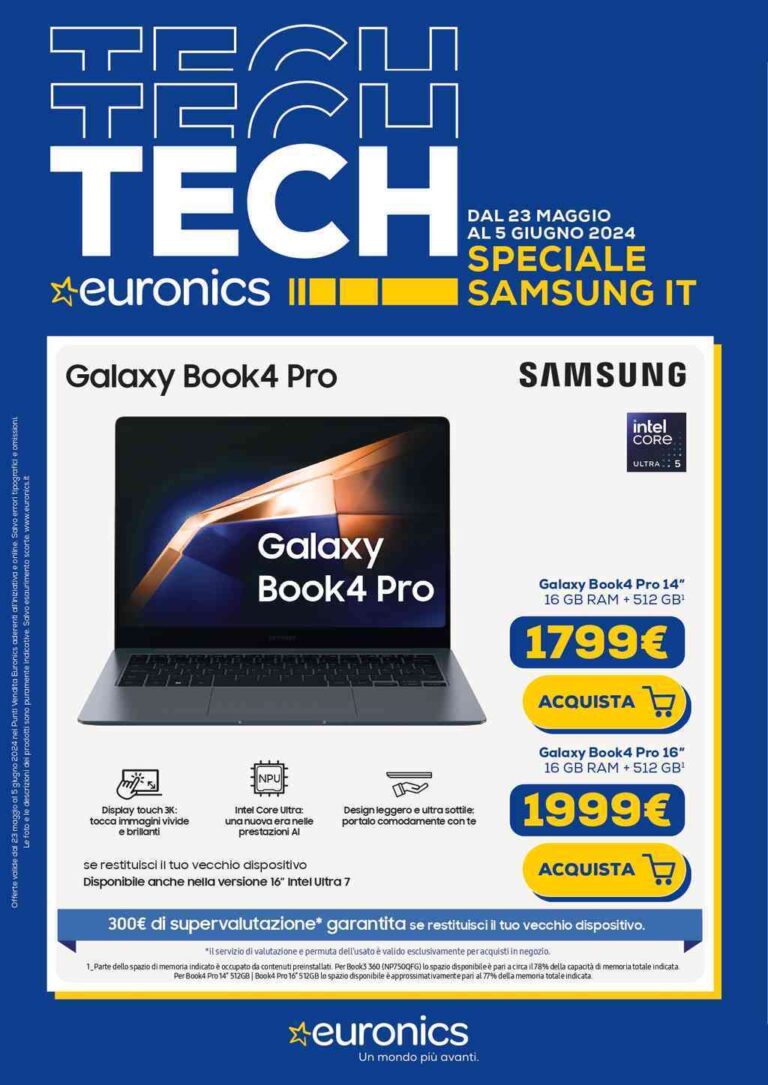 Volantino Euronics Samsung dal 23 maggio al 5 giugno 2024