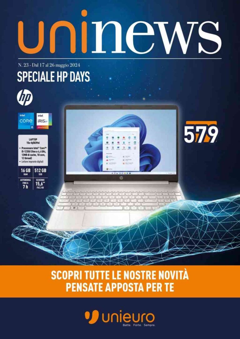 Volantino Unieuro HP Days dal 17 al 26 maggio 2024