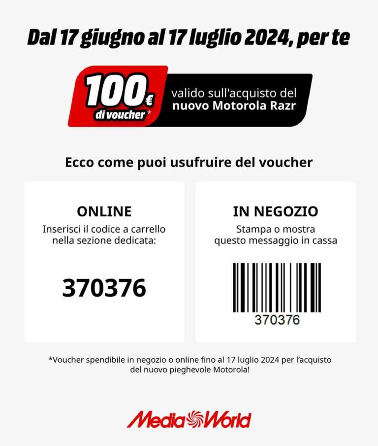 Codice sconto Mediaworld sul nuovo Motorola Razr 50 e 50 Ultra