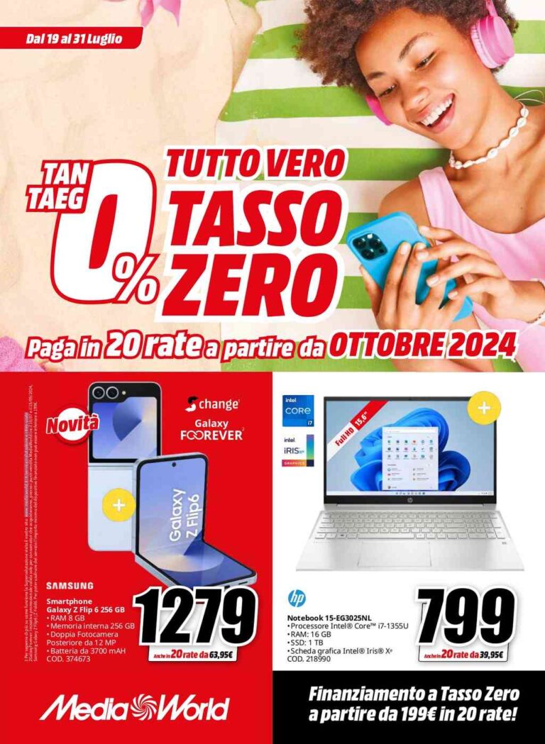 Volantino Mediaworld dal 19 al 31 luglio 2024