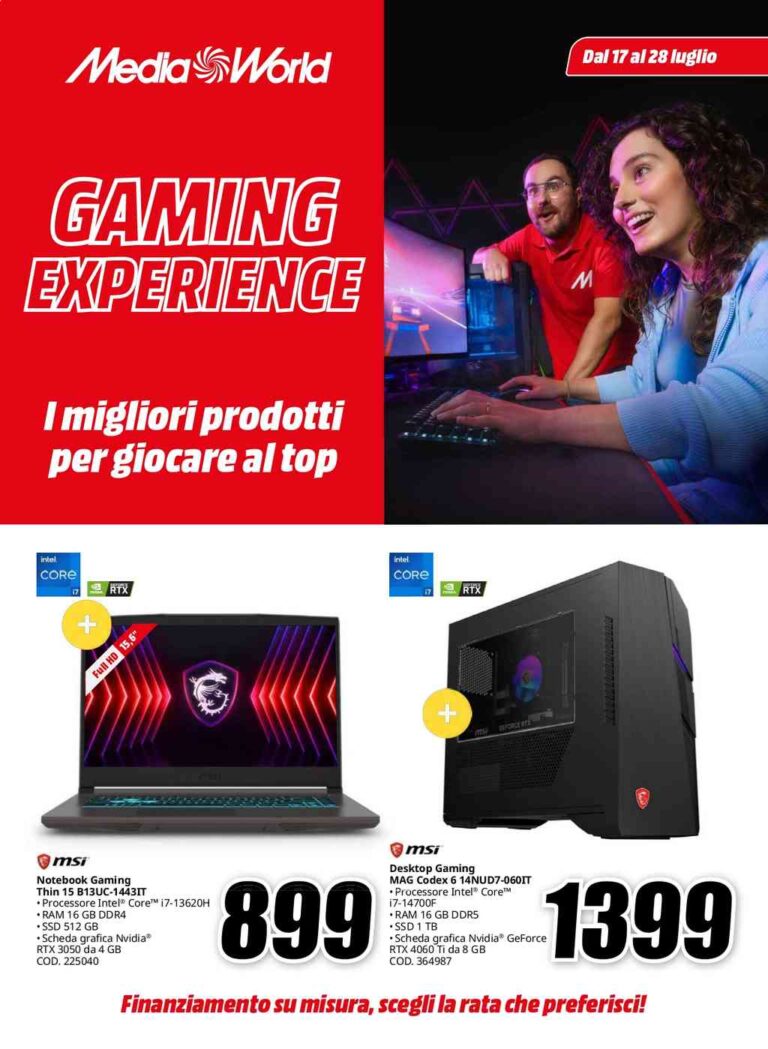 Volantino Mediaworld Gaming dal 17 al 28 luglio 2024