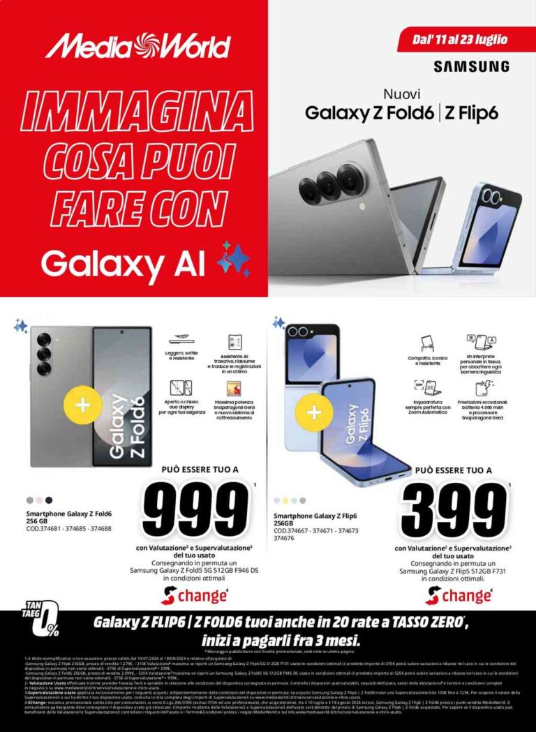 Volantino Mediaworld Samsung dal 11 al 23 luglio 2024