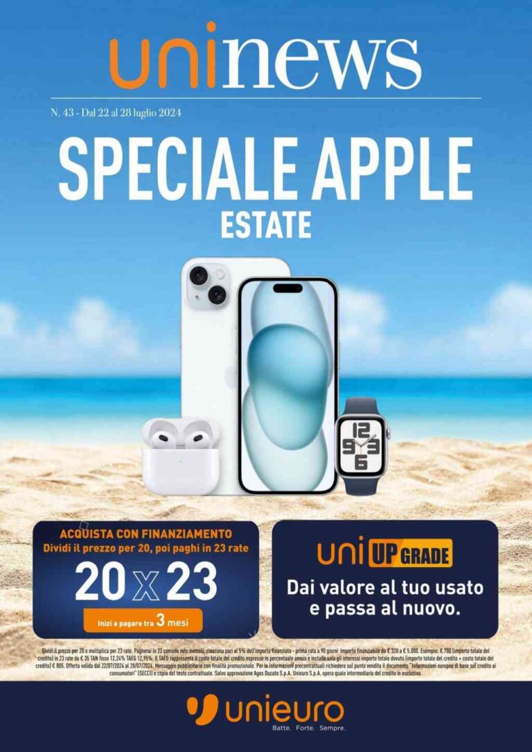 Volantino Unieuro Apple dal 22 al 28 luglio 2024