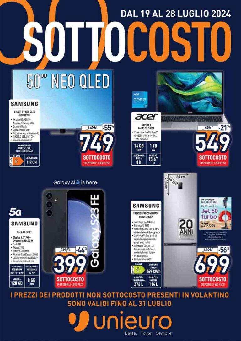 Volantino Unieuro dal 19 al 31 luglio 2024