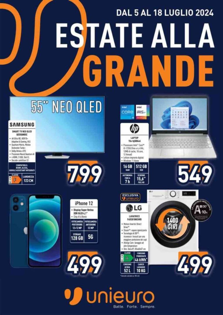 Volantino Unieuro dal 5 al 18 luglio 2024
