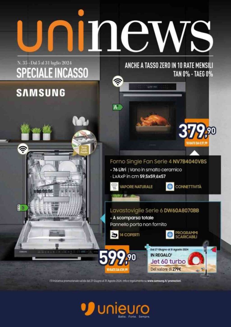 Volantino Unieuro Incasso dal 5 al 31 luglio 2024