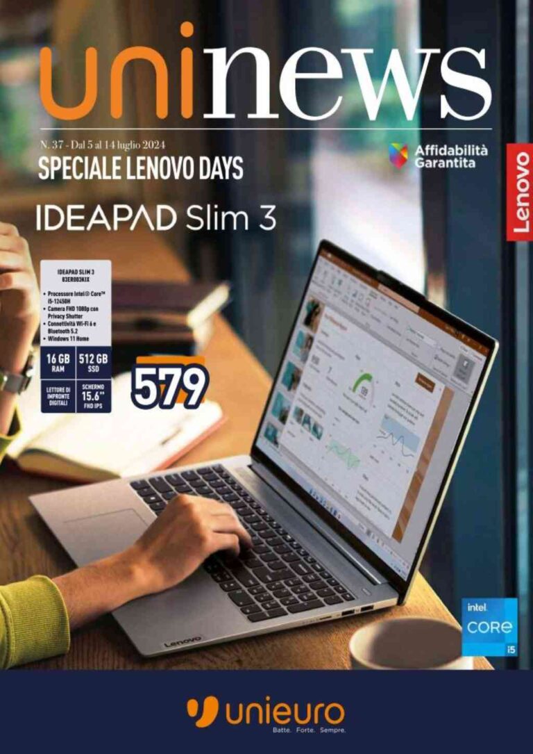 Volantino Unieuro Lenovo dal 5 al 14 luglio 2024