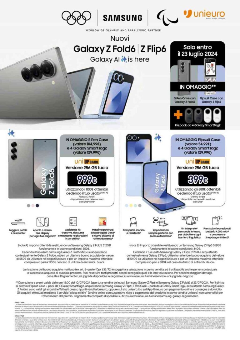 Volantino Unieuro Samsung fino al 23 luglio 2024