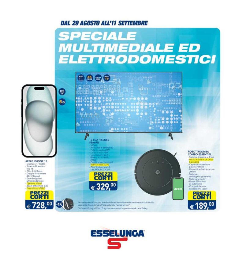 Volantino Esselunga Multimediale ed Elettrodomestici dal 29 agosto al 11 settembre 2024