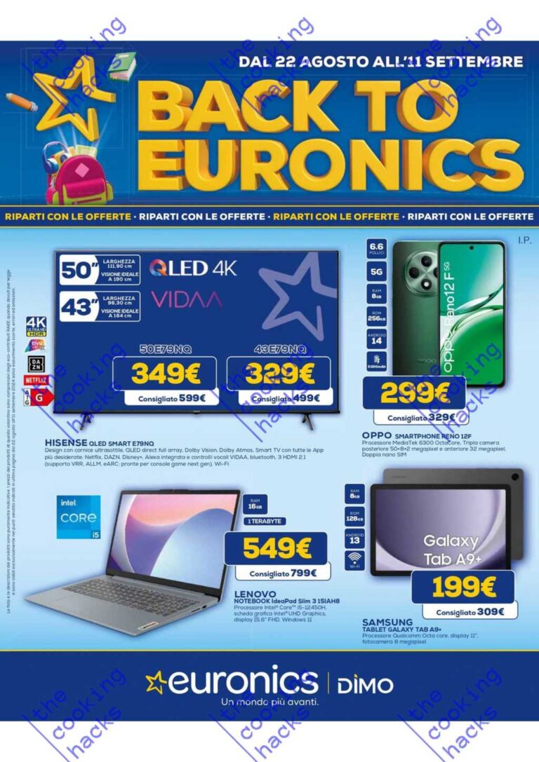 Volantino Euronics Back To School dal 22 agosto al 11 settembre 2024