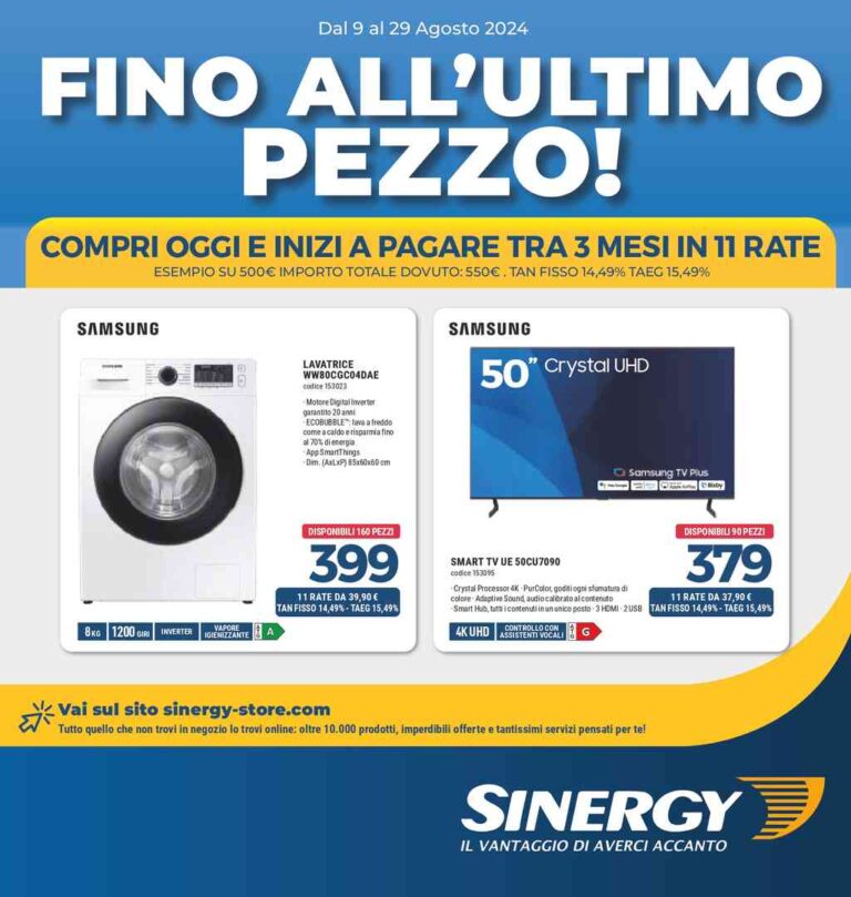 Volantino Sinergy dal 9 al 29 agosto 2024