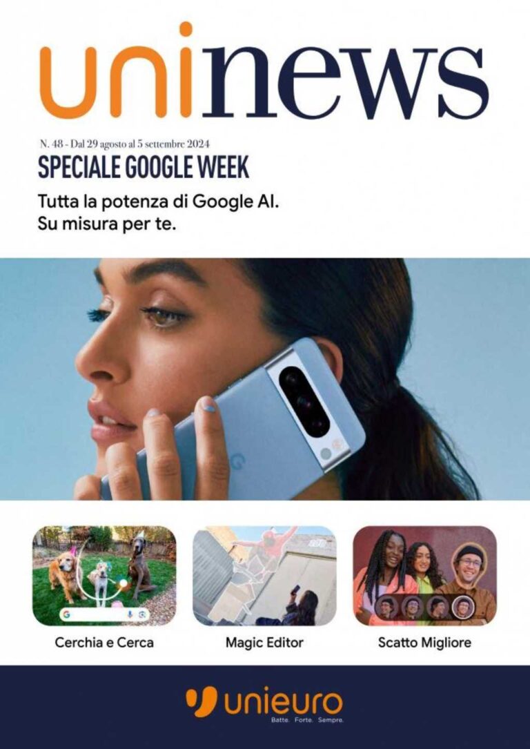 Volantino Unieuro Google Week dal 29 agosto al 5 settembre 2024