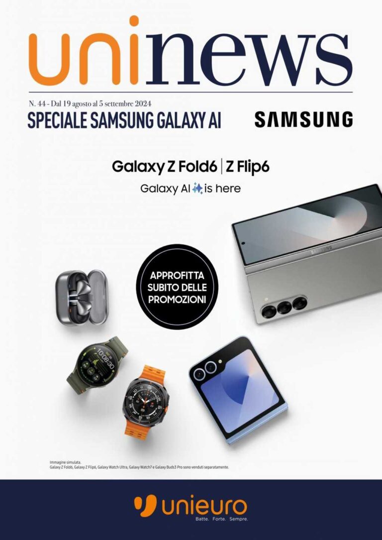 Volantino Unieuro Samsung dal 19 agosto al 5 settembre 2024